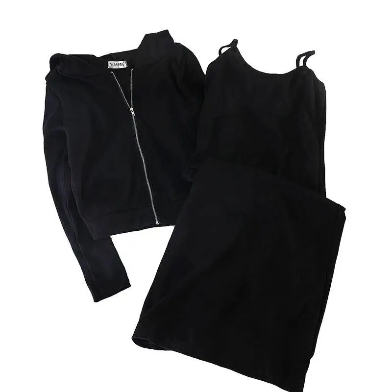 Fashion female two-piece suit 2020new hooded loose casual jacket + slim strap skirt | Женская одежда