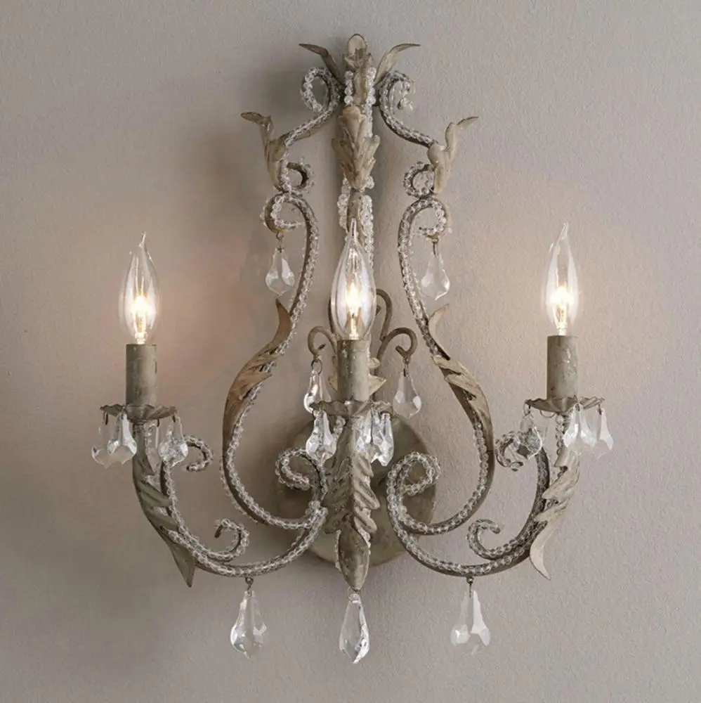 

Vintage/antique/retro white/grey crystal wall lamp french wall lights home interior decoration bedside bedroom wall sconce light