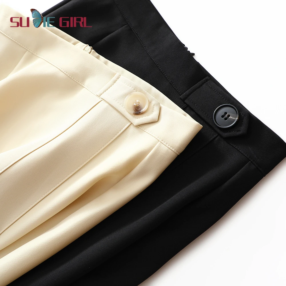 

SUDIE Girl Commuter style advanced atmosphere black and white two-color skirt asymmetrical pleated A-line skirt high waist skirt
