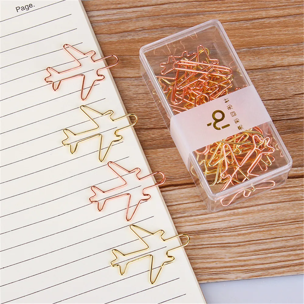 12 Pcs Cute Rose Gold Airplane Shape Paper Clips Escolar Bookmarks Photo Memo Ticket Clip Stationery School Supplies Gifts | Канцтовары