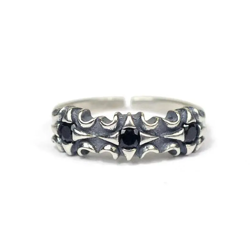 

Retro Punk Cool Black Zircon Star Pattern Metal Open Rings for Men Glamour Personality Party Biker Jewelry