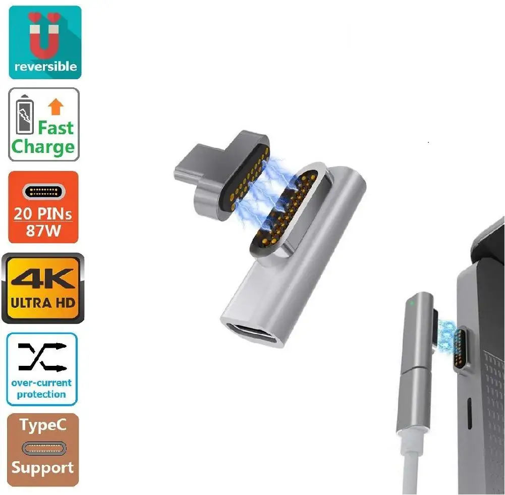 DishyKooker USB C Магнитный переходник для зарядки type C Быстрый зарядный разъем совместимый MacBook, MacBook Pro