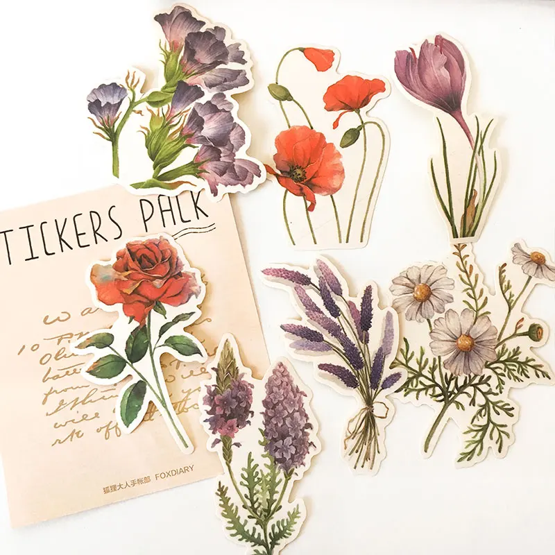 

7Pcs/Pack Diary Vintage Flowers Paper Sticker DIY Craft Scrapbooking Album Junk Journal Happy Planner Decorative Stickers