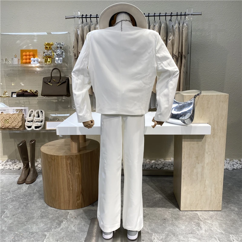 

Elegant High Cold Style Niche Design V Neck Long Sleeve Short Jacket + High Waist Sag Straight Tube Wide Leg Pants Two Suit