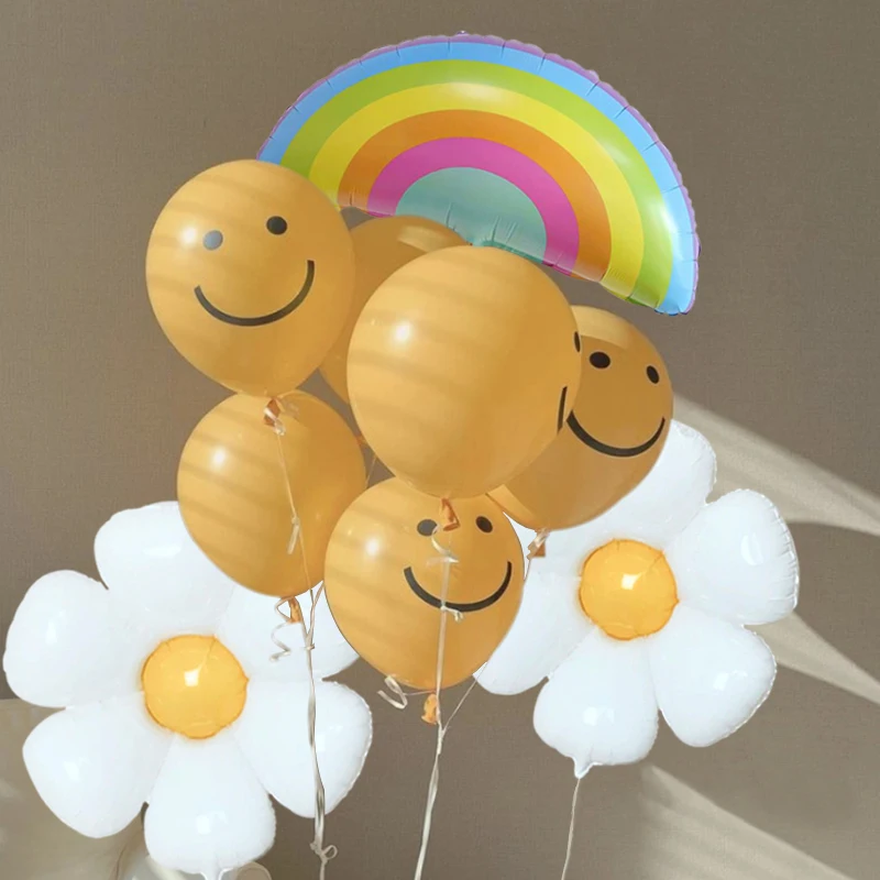 9Pcs Rainbow Sunflower Clouds Foil Balloons 12Inch Yellow Smiley Latex Ballon Set Baby Shower Wedding Birthday Party Decorations | Дом и сад