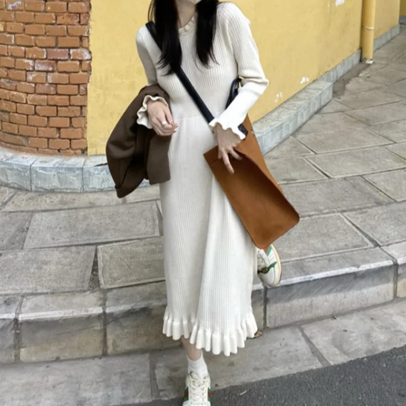 

Early New Dress Children's 2021 New Chic Interior with Backing Medium Long Knitted Long Sleeved Wool Dress
