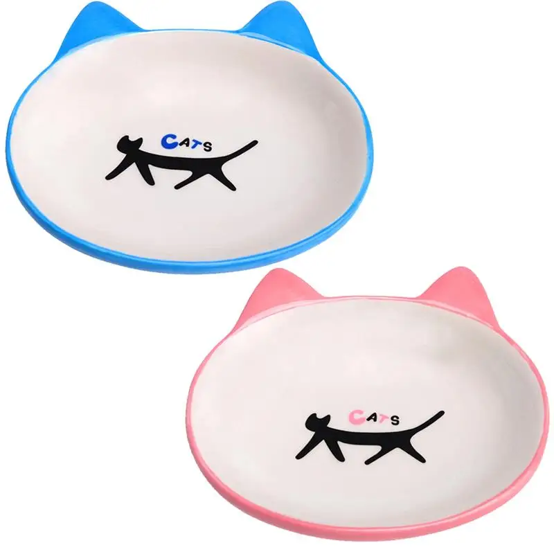 

2PCS Pet Bowl Non-Slip Lovely Cat Ears Ceramic Cat Food Bowl Dog Water Bowl