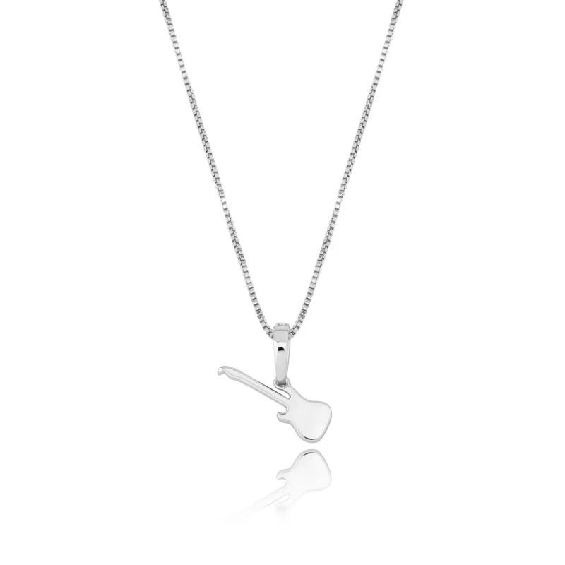 

925 Sterling Silver Zircon Simple Hip Hop Unisex Guitar Pendant Necklace Personality Accessories Jewelry Gifts
