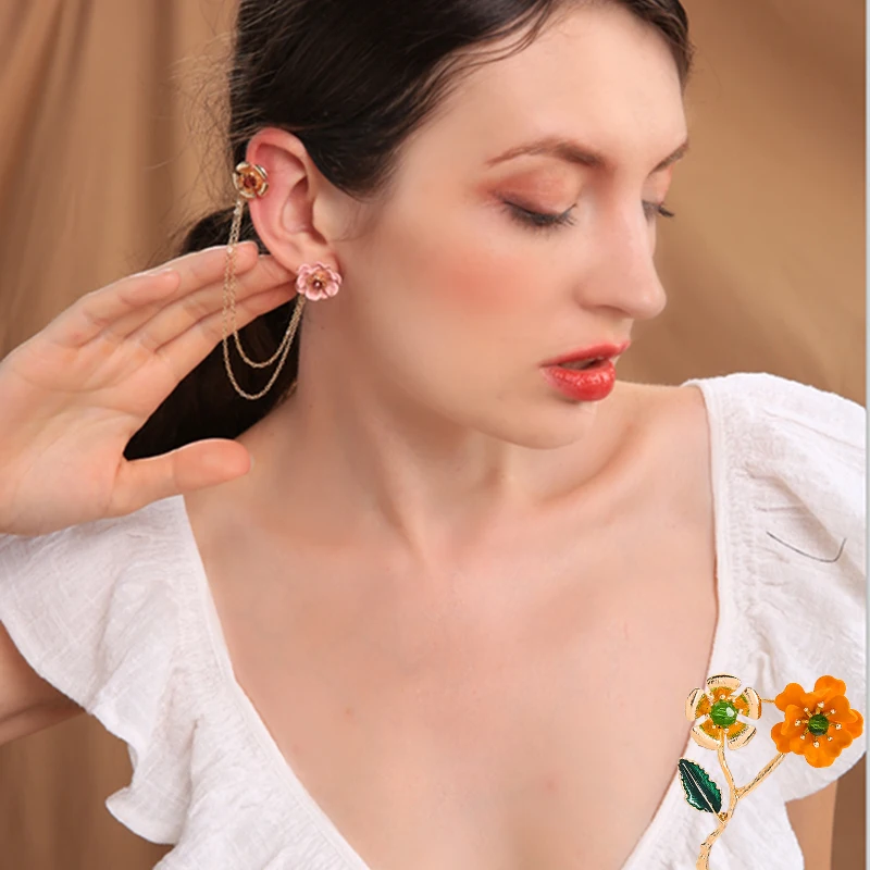 1 шт. серьги-клипсы в стиле панк с цветочными ушками и манжетами стеклянная Брошь