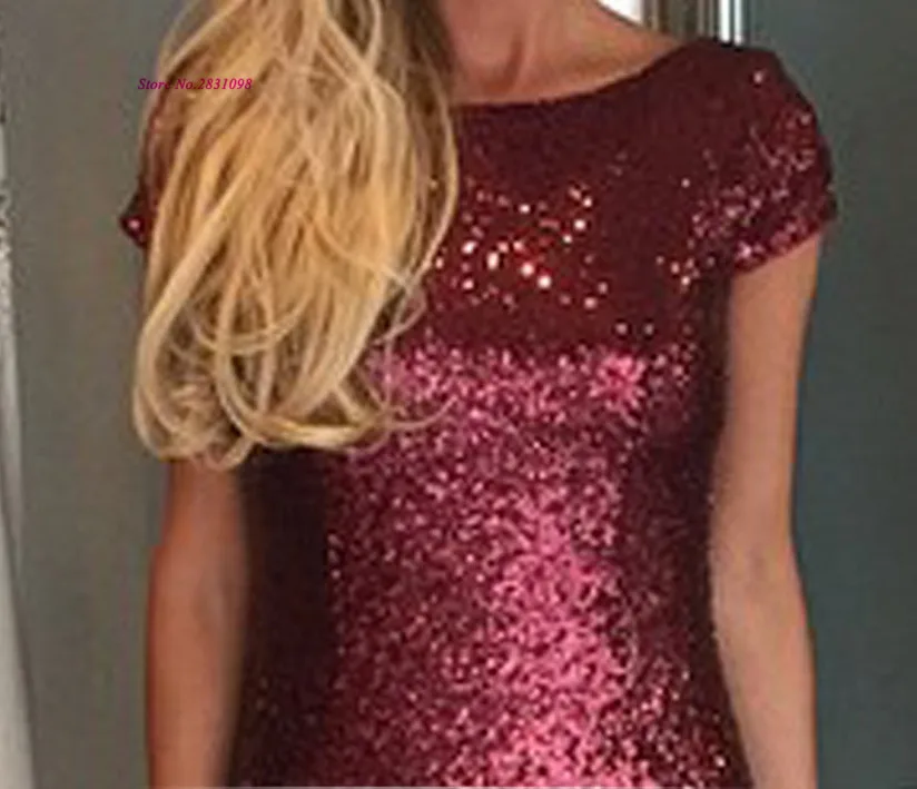 Женское вечернее платье-русалка Бордовое платье с блестками длинным рукавом и