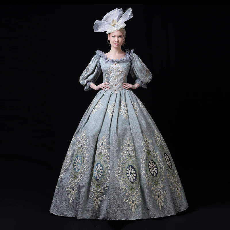 

19th Century Marie Antoinette Dress Vintage Medeival Reenactment Gown Stage theater Calico Historical Women Costume