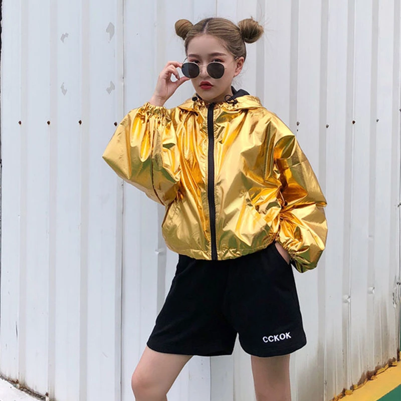 Куртка-бомбер женская с золотыми блестками куртка капюшоном в стиле хип-хоп