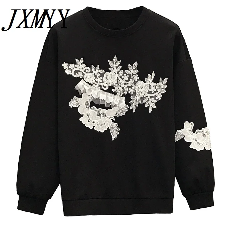 

JXMYY 2021 Autumn New All-Match Fashion Large Size Women's Three-Dimensional Lace Rusty Casual Sweater Top
