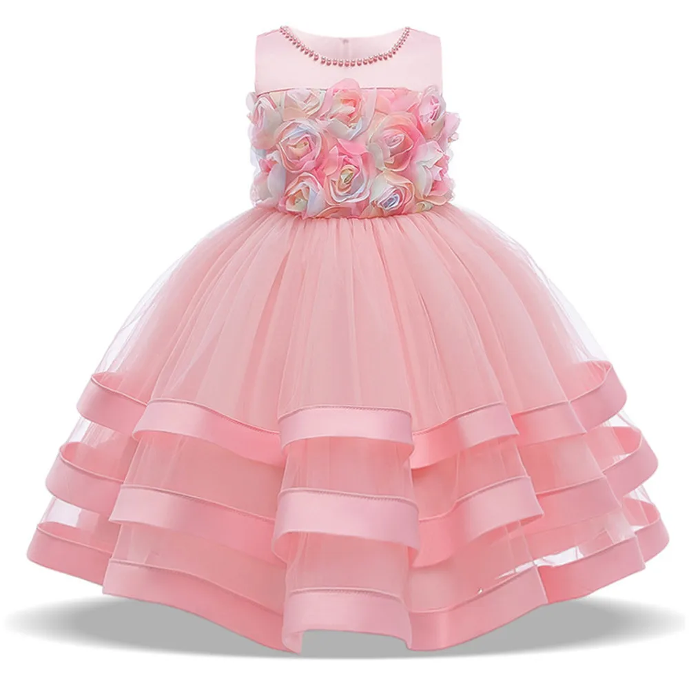 

2020 Girl Summer Dress Flower Pretty Wedding Princess Birthday Lace Formal First Feast Elegant Evening Gown Children Clothing