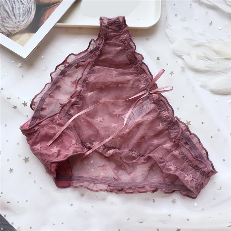 Летние сексуальные трусики с принтом звезд женское кружевное Прозрачное нижнее