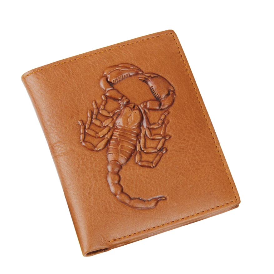 Кошелек мужской из натуральной кожи роскошный бумажник с тиснением 3D скорпиона