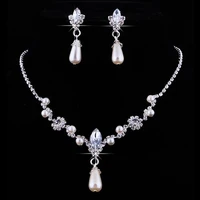 bridal wedding imitation pearl rhinestone necklace water drop earrings set jewelry set beautiful imitation pearl stud earrings