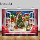 Mocsicka Рождественский фон с белым окном зимняя снежная сцена Рождественская елка дом фото фон новорожденные фотографии реквизит украшение