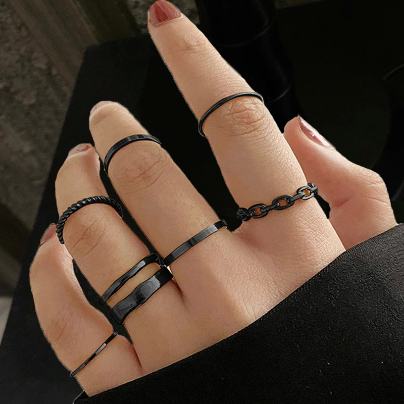 Комплект колец-цепочек 17KM для мужчин и женщин простые широкие украшения черного