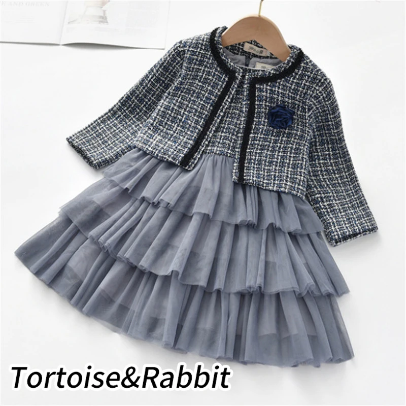 navy gray Модные Классические Комплекты принцессы из 2 предметов для девочек Детские вечерние костюмы с длинными рукавами и цветочным принтом для дня рождения, костюмированной вечеринки для девочек от 2 до 6 лет; сезон зима-весна - Цвет: navy gray