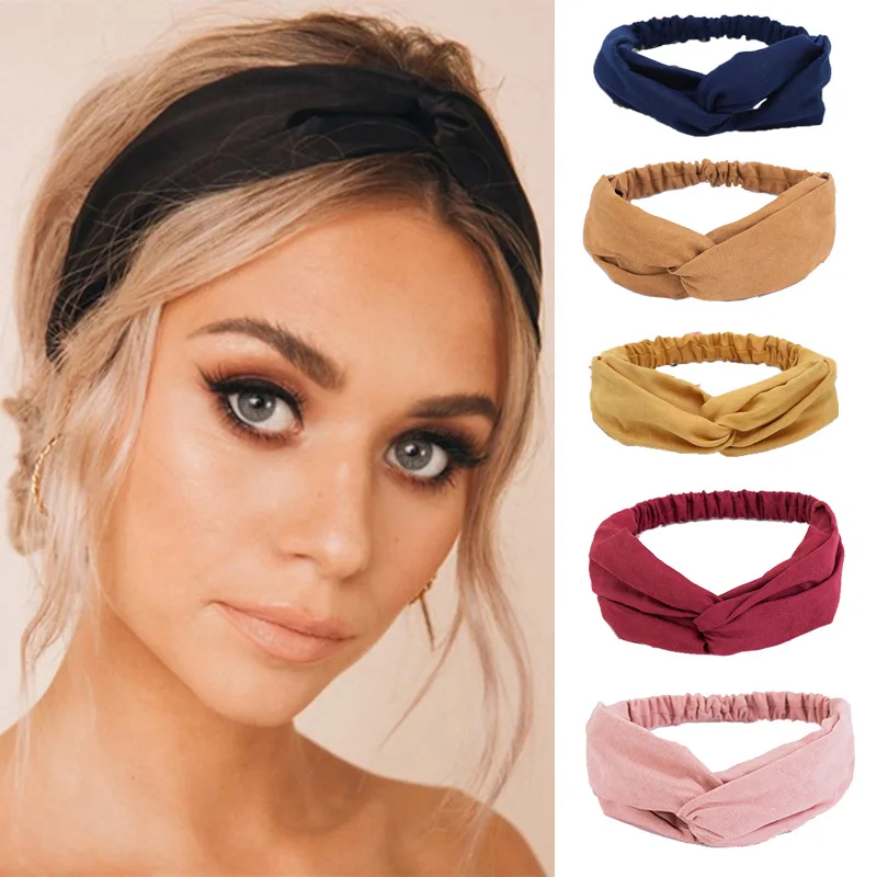 

2020 Fashion Women Hair Bands Solid Color Suede Headbands Vintage Cross Turban Bandage Bandanas HairBands Hair Accessories