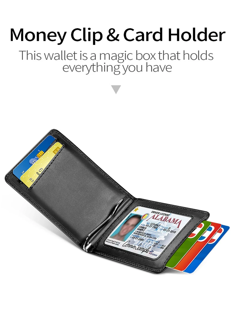 Чехол для карт NewBring черный кошелек из воловьей кожи зажим денег RFID водительское