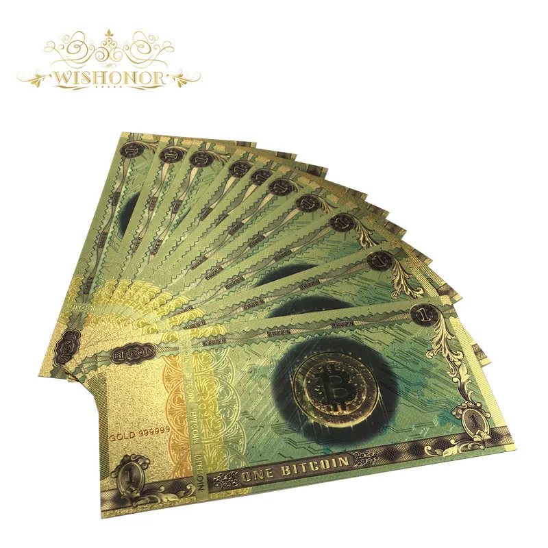 

10pcs Nice BTC Gold Color Banknote ONE BITCOIN BTC Bills souvenir banknotes for collection and gifts