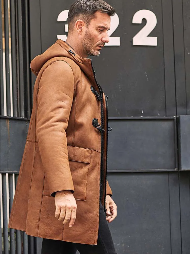 Новинка мужская куртка из овчины длинный тренчкот зимнее теплое меховое пальто