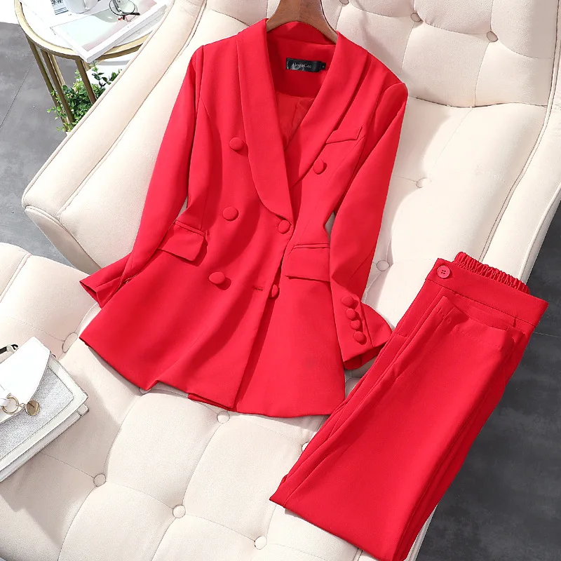 

2 piece set women Suit female The new career suit female 2020 autumn long - sleeve small suit jacket trousers casual OL suit
