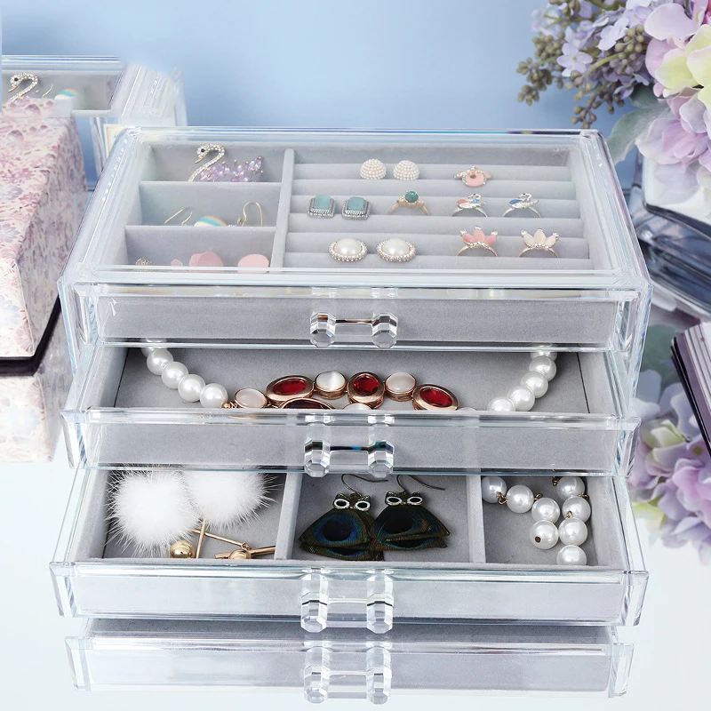 

Jewelry Box Large Capacity acrylic Storage Jewelry Box Earring Ring Necklace with Watch Jewelry S9S21S42