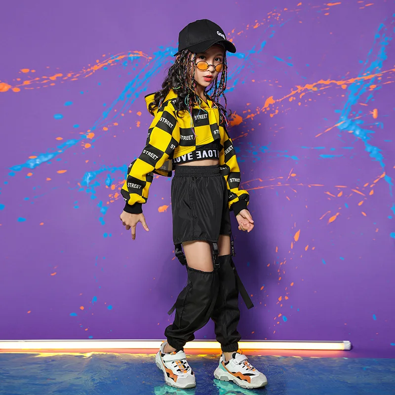 

Children Hip Hop Clothing Hoodie Sweatshirt Shirt Top Crop Hollow Pants for Girls Kids Jazz Ballroom Dance Costume Clothes Wear