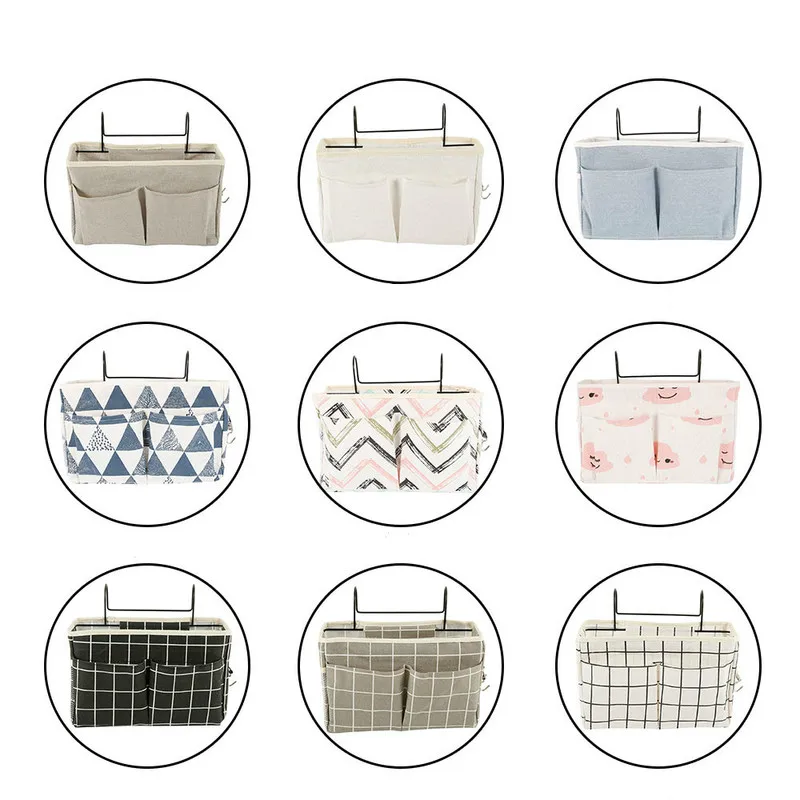 

9 Colors Hanging Storage Basket Bedside Storage Organizer Bedroom Phone Book Magazine Storage Bags Holder with Hook Bed Baskets