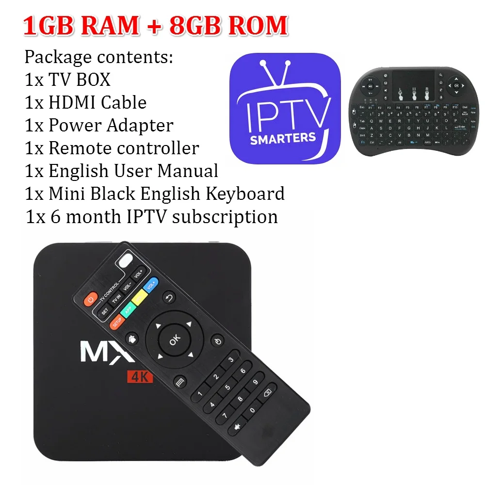 T tv BOX MX Pro 4K Android tv Box IP tv Android 7,1 OS 1GB 8GB RK3229 4K 2,4 GHz wifi четырехъядерный Smart tv Box медиаплеер - Цвет: 1G with 6 month IPTV