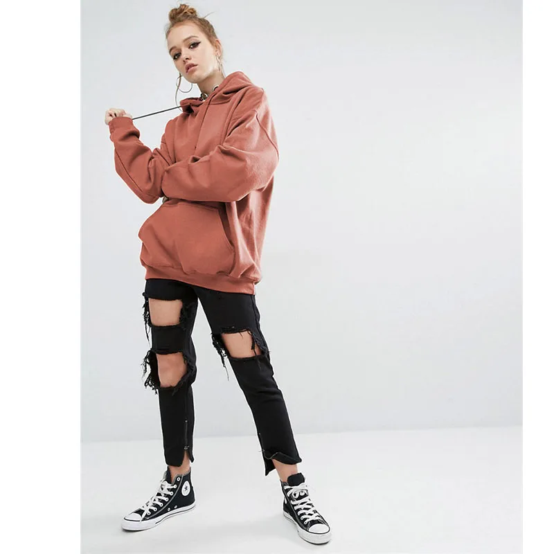 Женские толстовки с капюшоном больших размеров свободные однотонные спортивные