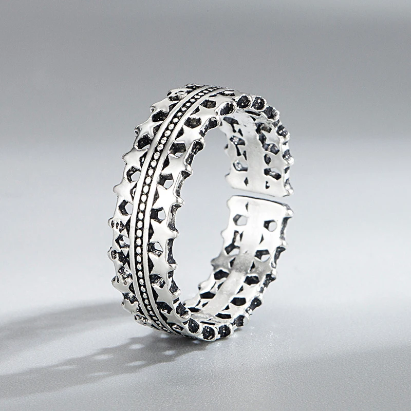 KOFSAC-anillos de plata esterlina 925 para hombre y mujer, joyería para dedo, anillo de dos filas de estrellas, accesorios de fiesta de estilo Punk para mujer