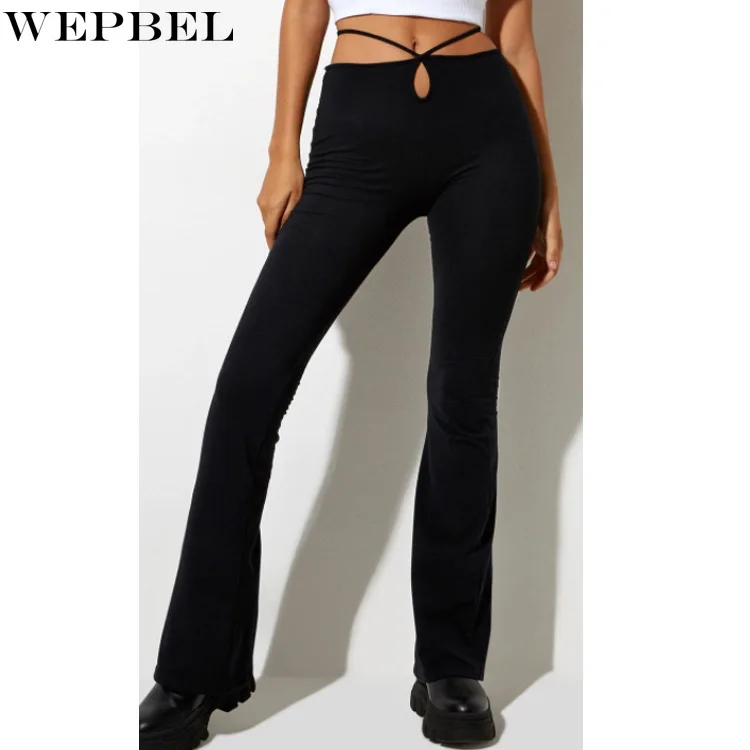 

Брюки WEPBEL женские с завышенной талией, повседневные однотонные штаны, эластичные кружевные эластичные брюки с широкими штанинами, весна-ле...