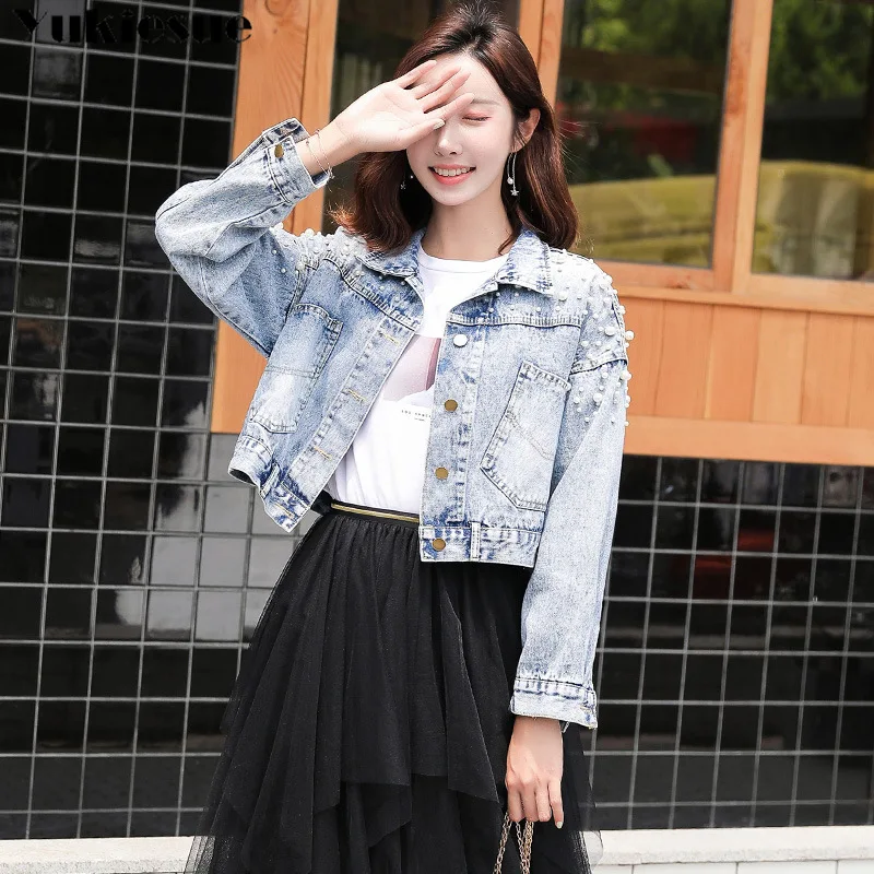 Женская джинсовая куртка размера плюс короткая Весенняя женская одежда