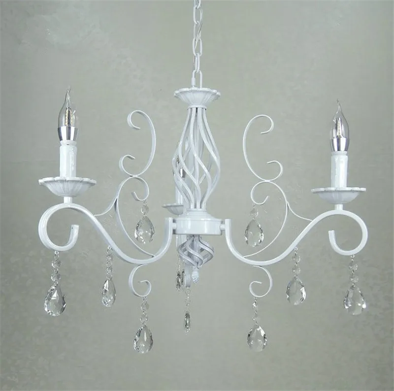 

Crystal Chandelier E14 Candle Lights Lighting Fixture Retro White Metal Crystal Ceiling Lamp Wrought Iron Hot Vintage LED Bulbs