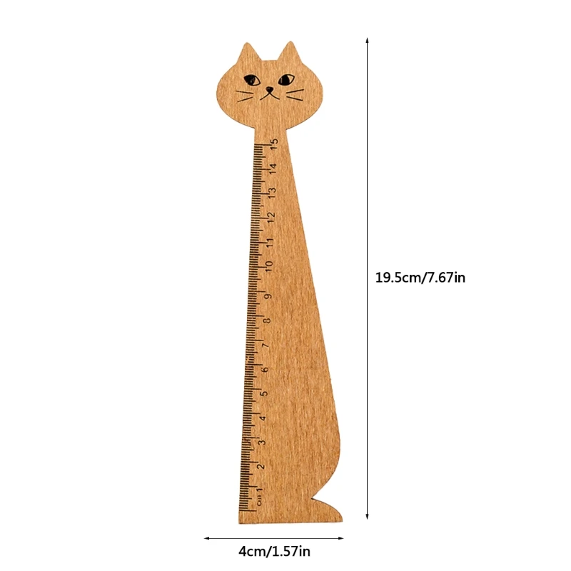 

Cartoon Kitten-shaped Ruler 15cm Wood Straight Ruler Portable Clear Mathematics Ruler for student Artists Designers