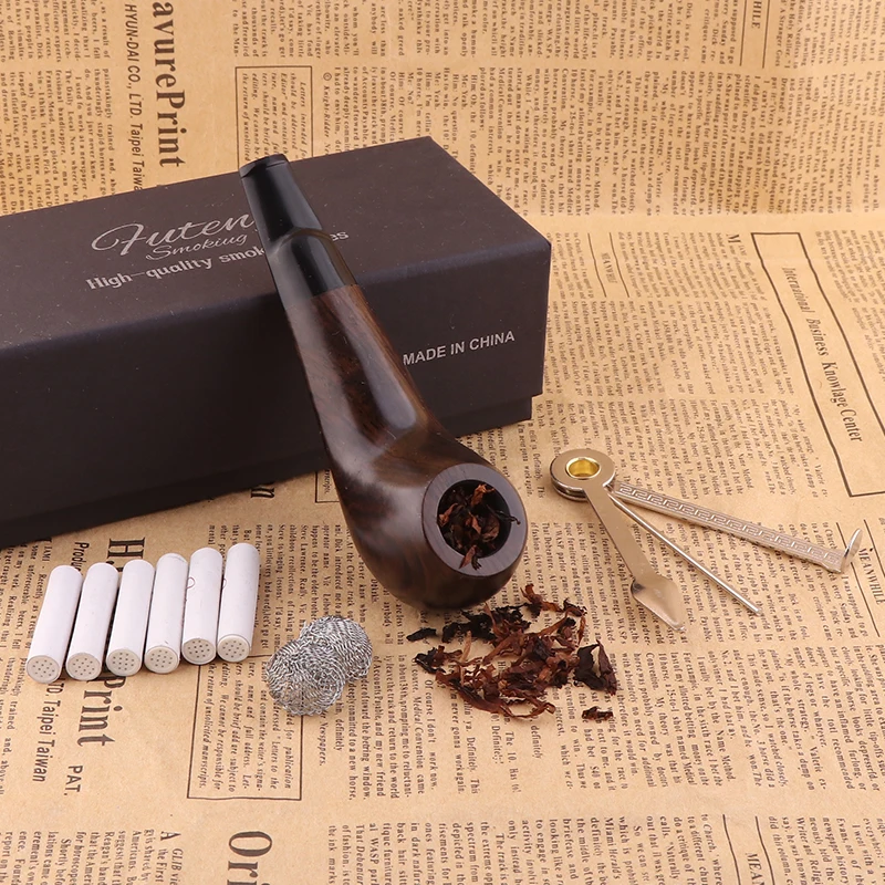 Sandalwood Smoke Pipe Set Ebony Tobacco Cigar Herb Grinder Pipes Accessory Cleaner Resin Smoke Mouthpieces Smoking Accessories
