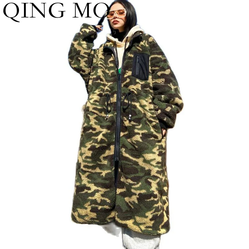 

Женская кашемировая ветровка с поясом QING MO, Зимняя Толстая теплая хлопковая куртка с камуфляжной талией, ZWL1196, 2021