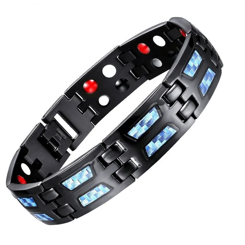 Men CarbonBlue Titanium Magnetic Therapy Bracelet Casual Chain Patchwork Magnet Energy Bracelets