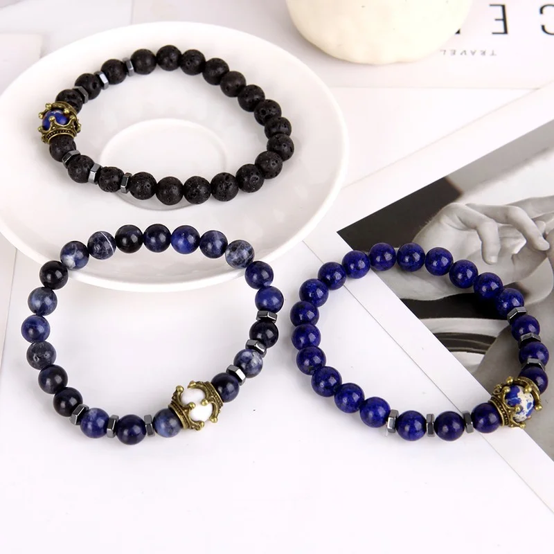 

Natural Tiger's Eye Crown Shaped Bead Bracelet Men's Luxury Jewelry Gift Charm Chain Bracelet Brings Good Luck