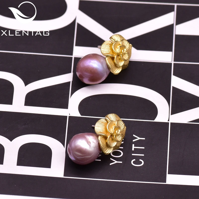 XlentAg романтические серьги с подвеской из натурального фиолетового жемчуга в виде