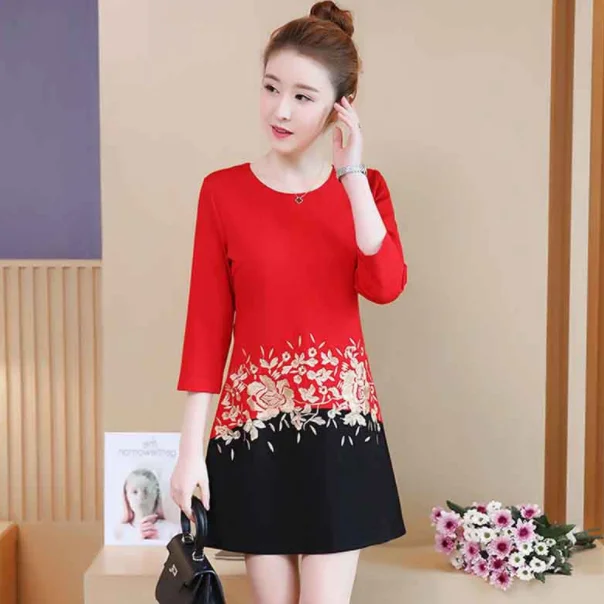 Женское винтажное платье с вышивкой рукавом 3/4 | Женская одежда