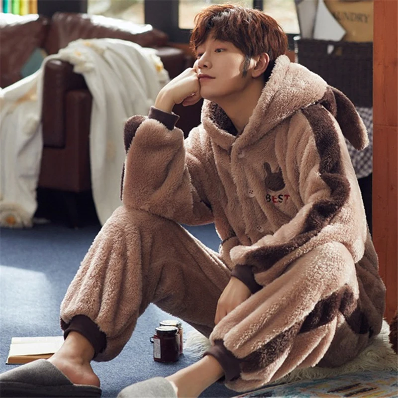 Мужские пижамы фланелевые для отдыха зимний Пижамный костюм мужские теплые
