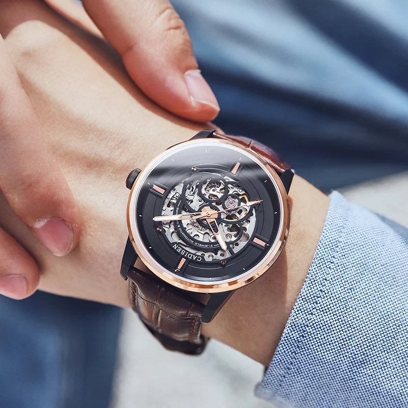 CADISEN автоматические механические часы для мужчин полый Скелет MIYOTA 8N24 часы мужские роскошные Брендовые спортивные наручные часы Relogio Masculino
