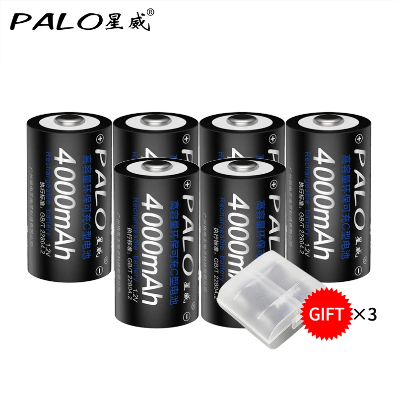 

PALO Original 6 Pcs Batteries C Size Battery Ni-MH Bateria 4000mAh Rechargeable Batteries for Camera Refrigerator Gas Cooker