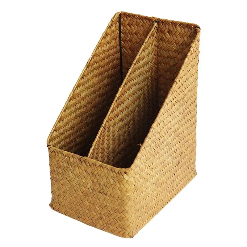 

Hand-woven Desktop Document & Mail Organizer Wicker Storage Basket Storage Box for Office (Brown)