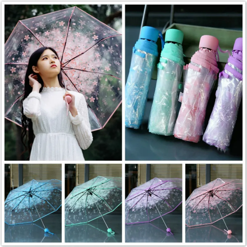 Большой складной прозрачный зонт от дождя женский с цветами автоматический
